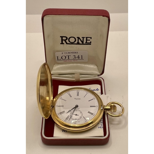 341 - RONE 17 JEWEL INCABLOC KEYLESS POCKET WATCH, ROMAN NUMERALS ON WHITE DIAL, SECONDARY DIAL AT 6 WITH ... 