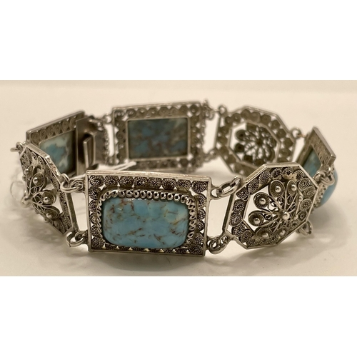 362 - SILVER AND TURQUOISE FILLIGREE BRACELET