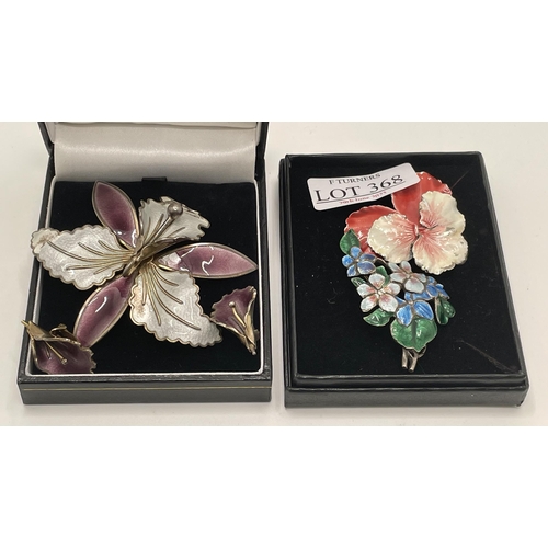 368 - Aksel Holmsen NORWEGIAN STERLING SILVER/GUILLOCHE ENAMEL VINTAGE BROOCH AND EARRING SET - ORCHID DES... 