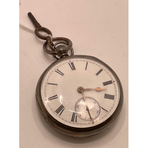 383 - A WHITE ENAMEL SILVER CASED POCKET WATCH - H.M. CHESTER 1865 - CASE MAKERS MARK - HS (HENRY STUART) ... 