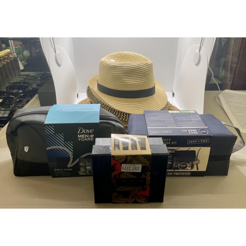 385 - QTY OF SUMMER HATS AND GIFT SETS - NIVEA/DOVE/TED BAKER