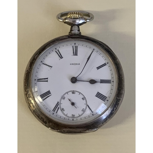 323 - OMEGA GRAND PRIX PARIS 1900 KEYLESS POCKETWATCH, WHITE DIAL MARKED 'OMEGA' SECONDARY DIAL AT 6, HING... 