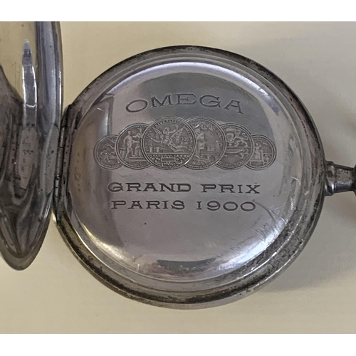 323 - OMEGA GRAND PRIX PARIS 1900 KEYLESS POCKETWATCH, WHITE DIAL MARKED 'OMEGA' SECONDARY DIAL AT 6, HING... 