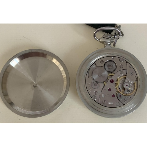 329 - SEKONDA 18 JEWELS KEYLESS POCKET WATCH WITH WHITE DIAL 24 HOURS ROMAN NUMERALS 1-12 BLACK 13-24 RED,... 