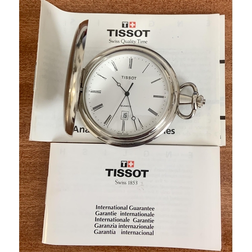 330 - TISSOT Y-573 POCKET WATCH STAINLESS STEEL QUARTZ  WHITE DIAL POCKET WATCH WITH INSTRUCTIONS