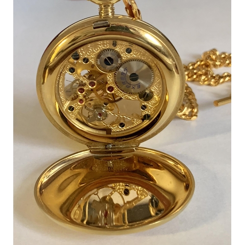 334 - AEROWATCH NEUCHATEL SKELETON KEYLESS POCKETWATCH, DOUBLE COVER EITH MSTCHING WATCH CHAIN, ROMAN NUME... 