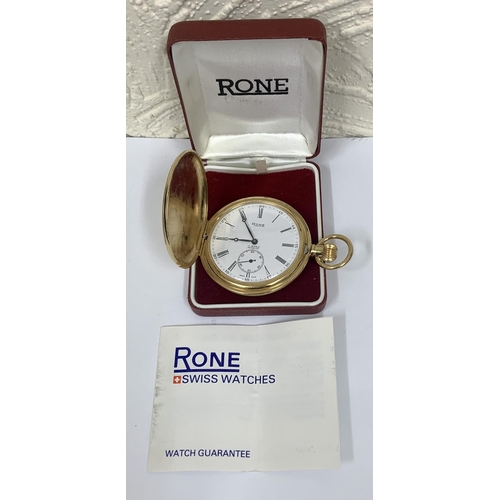 341 - RONE 17 JEWEL INCABLOC KEYLESS POCKET WATCH, ROMAN NUMERALS ON WHITE DIAL, SECONDARY DIAL AT 6 WITH ... 