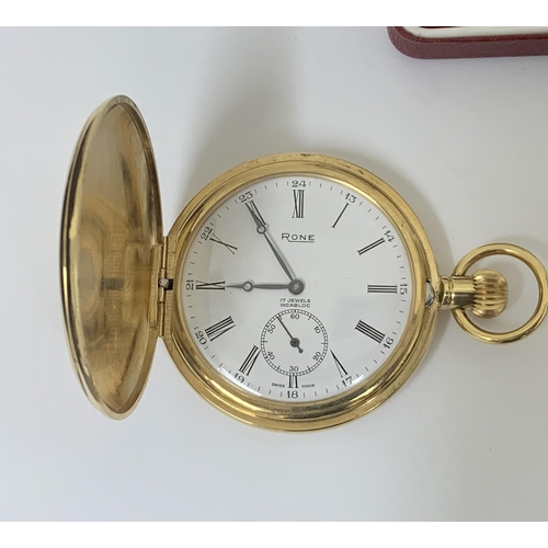 341 - RONE 17 JEWEL INCABLOC KEYLESS POCKET WATCH, ROMAN NUMERALS ON WHITE DIAL, SECONDARY DIAL AT 6 WITH ... 