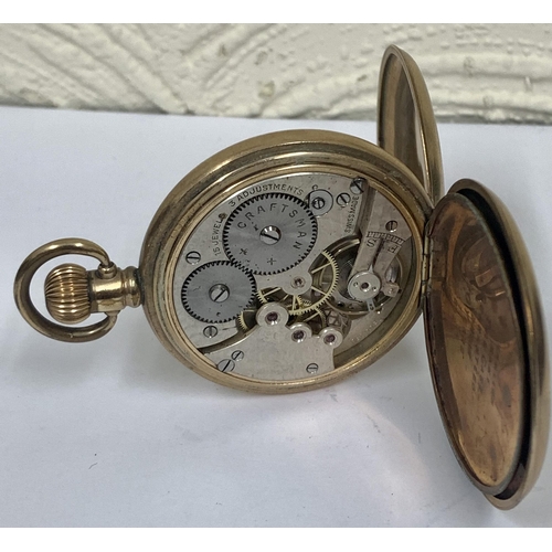 344 - VINTAGE YELLOW METAL FOB WATCH MARKED TO DIAL CRAFTSMAN, ROMAN NUMERALS WITH SECONDARY DIAL AT 6, MO... 