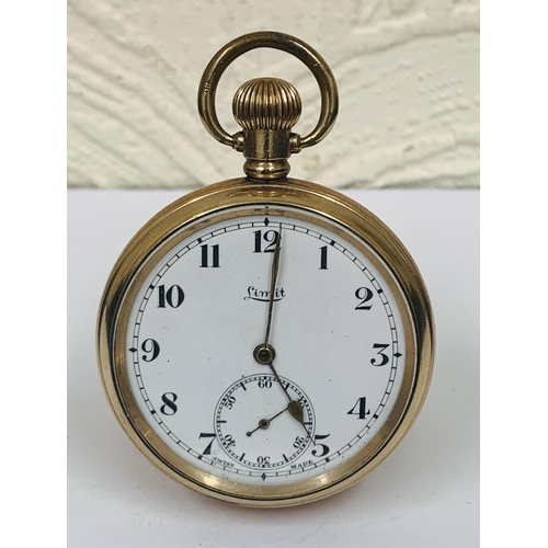 349 - VINTAGE YELLOW METAL LIMIT POCKET WATCH, WHITE DIAL WITH ROMAN NUMERALS, SECONDARY DIAL AT 6, MOVEME... 