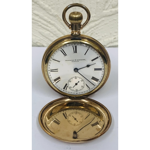 351 - YELLOW METAL AMERICAN WALTHAM TRAVELLER KEYLESS POCKET WATCH, WHITE ENAMEL DIAL WITH ROMAN NUMERALS,... 