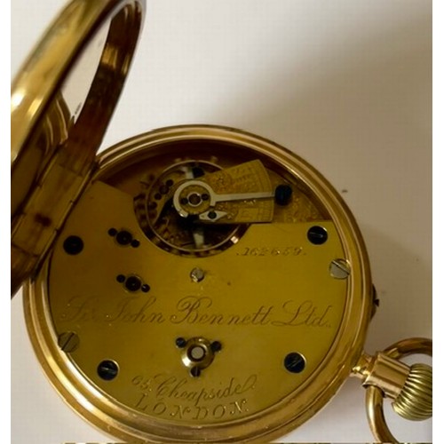 313 - A late Victorian 18ct gold cased open faced pocket watch, keyless wind, by Sir John Bennett Ltd, Lon... 