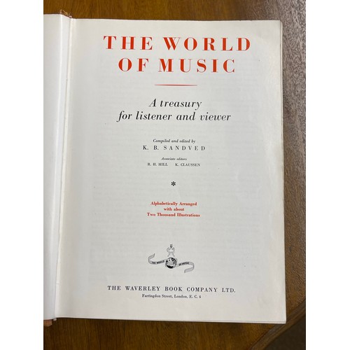 277 - THE WORLD OF MUSIC BY KB SANDEVED PUBL. BY WAVERLEY BOOK CO LTD. ORIGINAL GILT BLOCK CALF OVER WOOD ... 