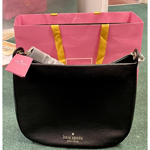 46 - KATE SPADE BLACK LEATHER SHOULDER TOTE BAGE - K4659 - NEW WITH TAGS/GIFT BAG