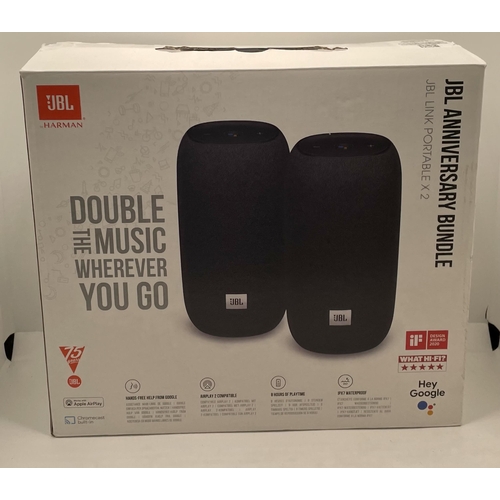 6 - BOXED SET OF 2 JBL LINK PORTABLE. BLUETOOTH SPEAKERS WITH GOOGLE ASSISTANT