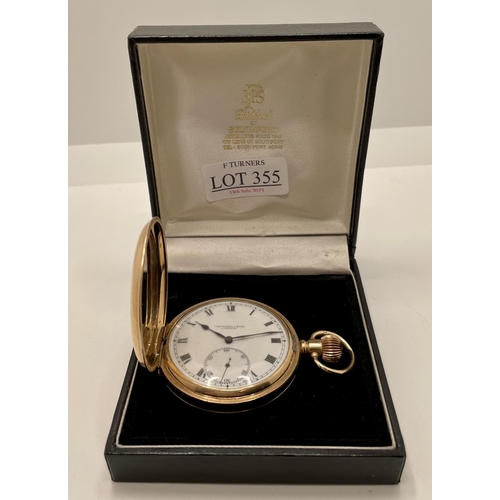 355 - GOLD PLATED FULL HUNTER KEYLESS POCKET WATCH FOR THOS. RUSSELL OF LIVERPOOL IN GOLD PLATED DENNISON ... 