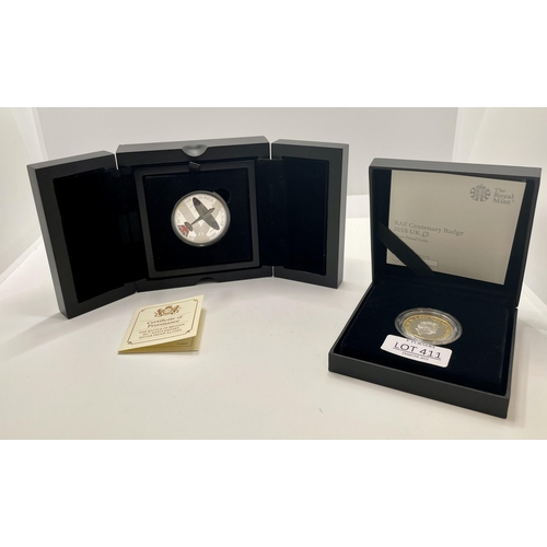 411 - 80TH ANNIVERSARY OF THE BATTLE OF BRITAIN GUERNSEY SILVER PROOF £5 COIN WITH BOX AND C.O.A. TOGETHER... 