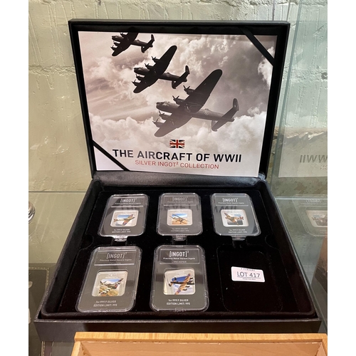 417 - AIRCRAFT OF WWII - THE SILVER INGOT COLLECTION LTD EDITION 450 OF 995 - 5 OF 6 INGOTS INC. SPITFIRE,... 