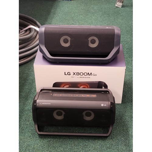 18 - BOXED LG XBOOM GO PN7 WITH ANOTHER LG SPEAKER BOTH NOT HOLDING CHARGE (NO CHARGERS)