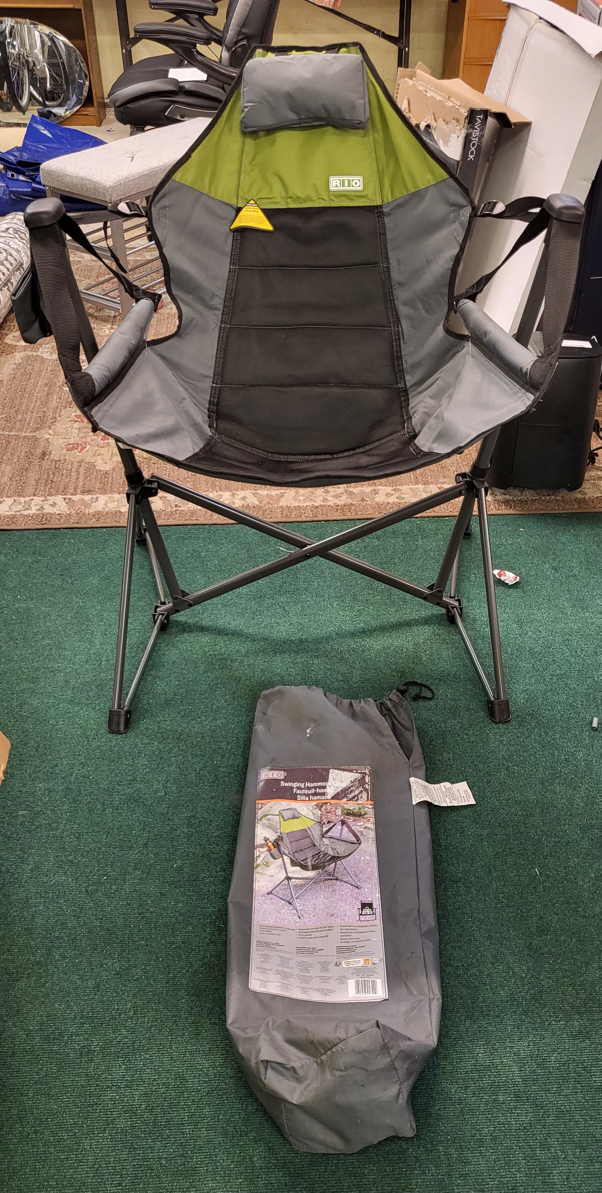 RIO SWINGING HAMMOCK CHAIR IN GREEN COMPLETE IN CARRYING BAG