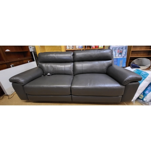 143 - GRACE GREY LEATHER 2.5 ST POWER RECLINING SOFA (NO POWERCABLE UNABLE TO TEST)