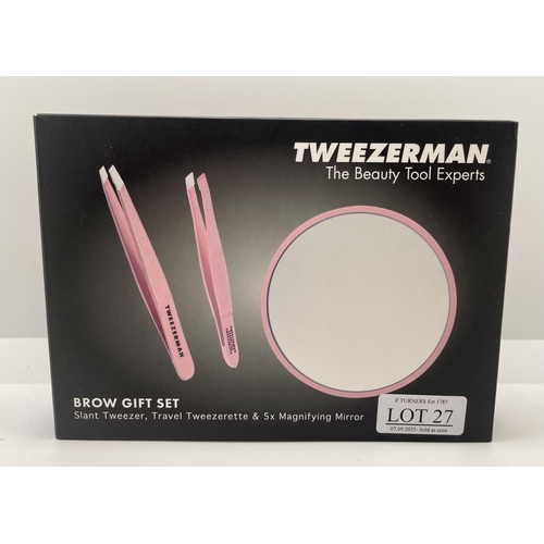 27 - BOXED TWEEZERMAN BROW GIFT SET - MAGNIFYING MIRROR/TWEEZERS