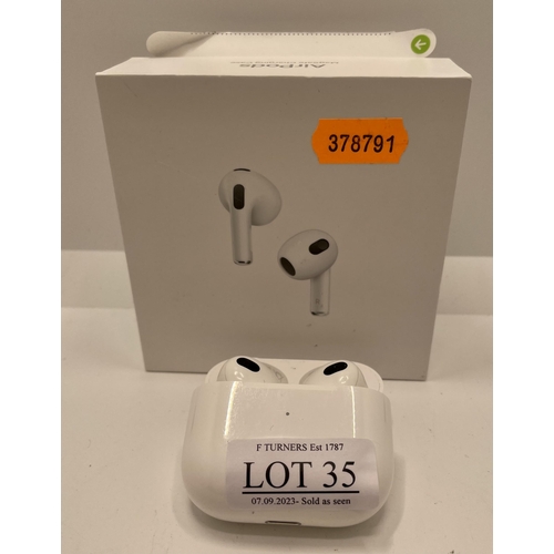 35 - BOXED AIRPODS 3RD GEN & CASE MME73ZM/A  WITH CHARGING WIRE