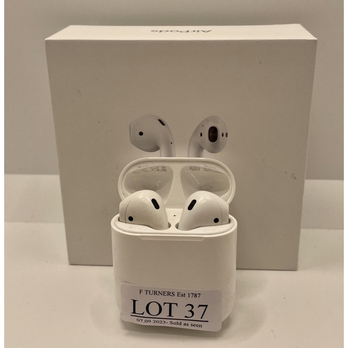37 - BOXED APPLE AIRPODS WITH CHARGING WIRE SIGNS PREVIOUS USAGE