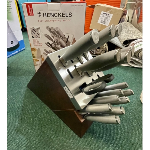 52 - BOXED HENCKELS KNIFE BLOCK 17PC   (MISSING THREE KNIVES)
