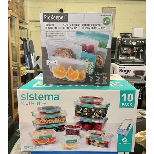 58 - PROKEEPER STORAGE BAGS  SILICONE  6PC TOGETHER WITH SISTEMA KLIP IT PLUS 10PC STORAGE SET (BOTH BOXE... 