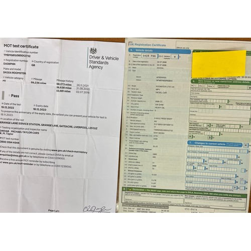 1 - SKODA ROOMSTER 2 TDi 105 MPV DIESEL CAR 1.9L VRM: DA08PNN (04 07 2008) - APPROX.60,000 - BLUE, MOT -... 