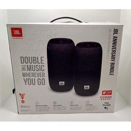 12 - BOXED JBL LINK PORTABLE X 2 BLUETOOTH SPEAKER WITH HEY GOOGLE