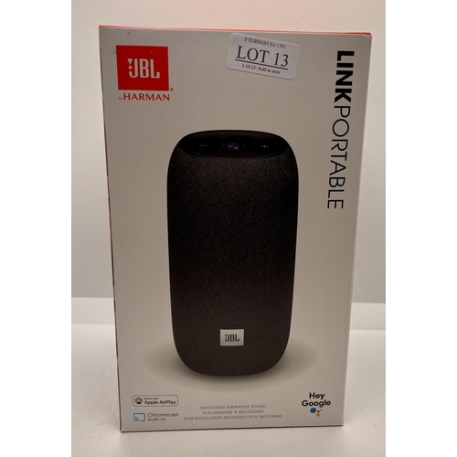 13 - BOXED JBL LINK PORTABLE LINK SPEAKER WITH HEY GOOGLE (SINGLE SPEAKER)