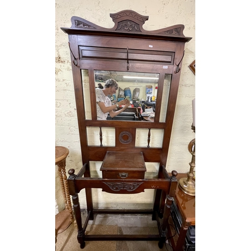 165 - Vintage mahogany mirrored Hall stand - single central drawer below a rectangular mirror, with 3 doub... 