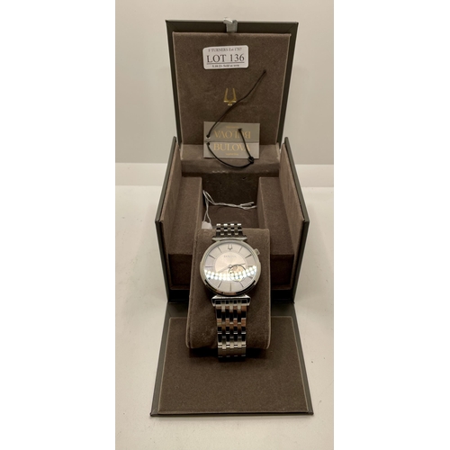 136 - BULOVA GENTS AUTOMATIC 24 JEWELS WATCH WITH S/STEEL BRACELET - 96A235 WITH PRESENTATION BOX