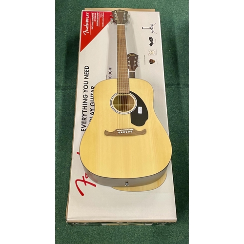 295 - A FENDER FA125 DREADNOUGHT ACCOUSTIC GUITAR WITH BOX, TUNER, PLECTRUM AND STRINGS