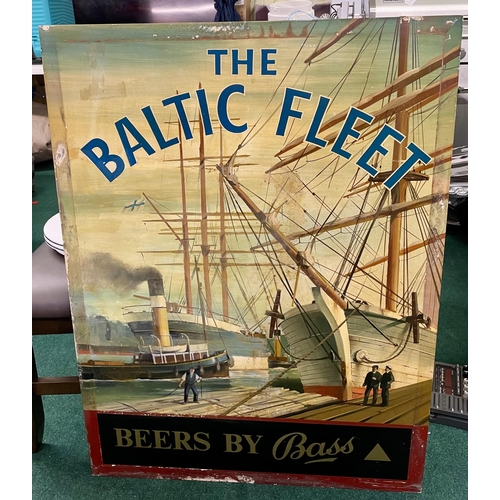 310 - A PAINTED METAL SIGN 'THE BALTIC FLEET' BEERS BY BASS - 77CMW X 102CMH