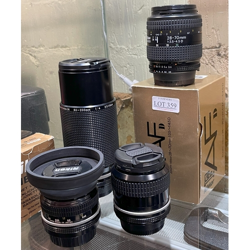 359 - 4 X NIKON CAMERA LENSES - NIKKOR 28MM, NIKKOR 50MM, NIKKOR 80-200MM, NIKKOR 28-70MM WITH ORIGINAL BO... 