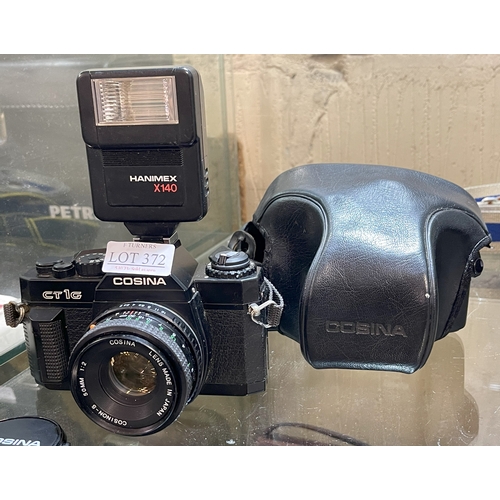 372 - A COSINA CT1G CAMERA LENS AND A HANIMEX FLASH