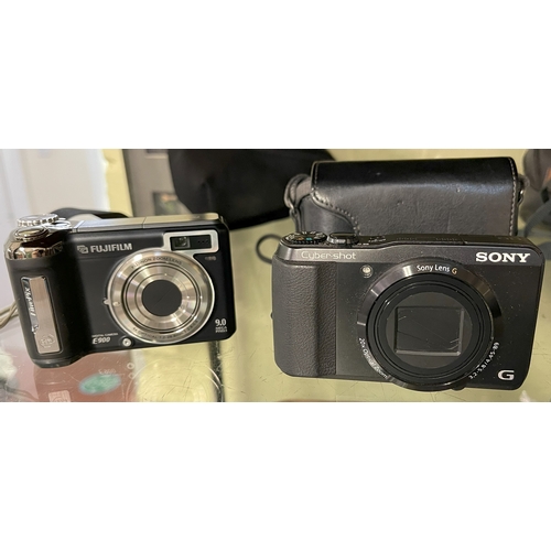 379 - 2 X VARIOUS DIGITAL CAMERAS - SONY CYBERSHOT AND A FUJI FINE PIX P900 CAMERA BOTH WITH CASES