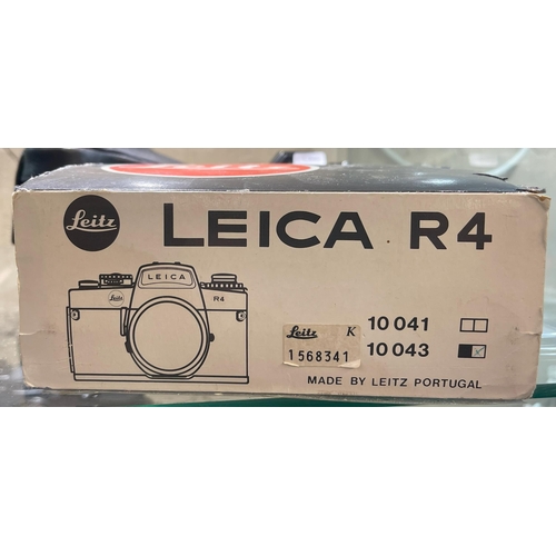 347 - LEICA R4 CAMERA BODY WITH ORIGINAL CASE, BOX AND INSTRUCTIONS, CAMERA COVER AND MOTOR WINDER