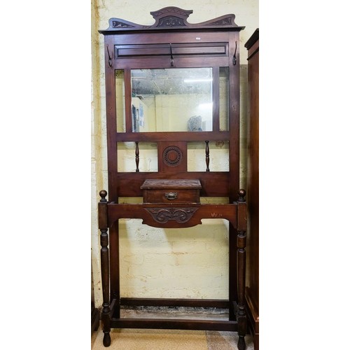 165 - Vintage mahogany mirrored Hall stand - single central drawer below a rectangular mirror, with 3 doub... 