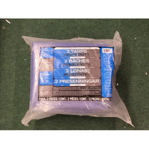 38 - 2x HEAVY DUTY TARPS 3.6M X 4.8M IN BLUE