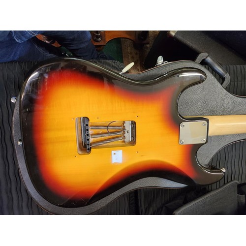 302 - SUNBURST ELECTRIC GUITAR MARKED FENDER ORIGINAL CONTOUR BODY - MISSING BACK PLATE, NUMBER TO HEAD 61... 