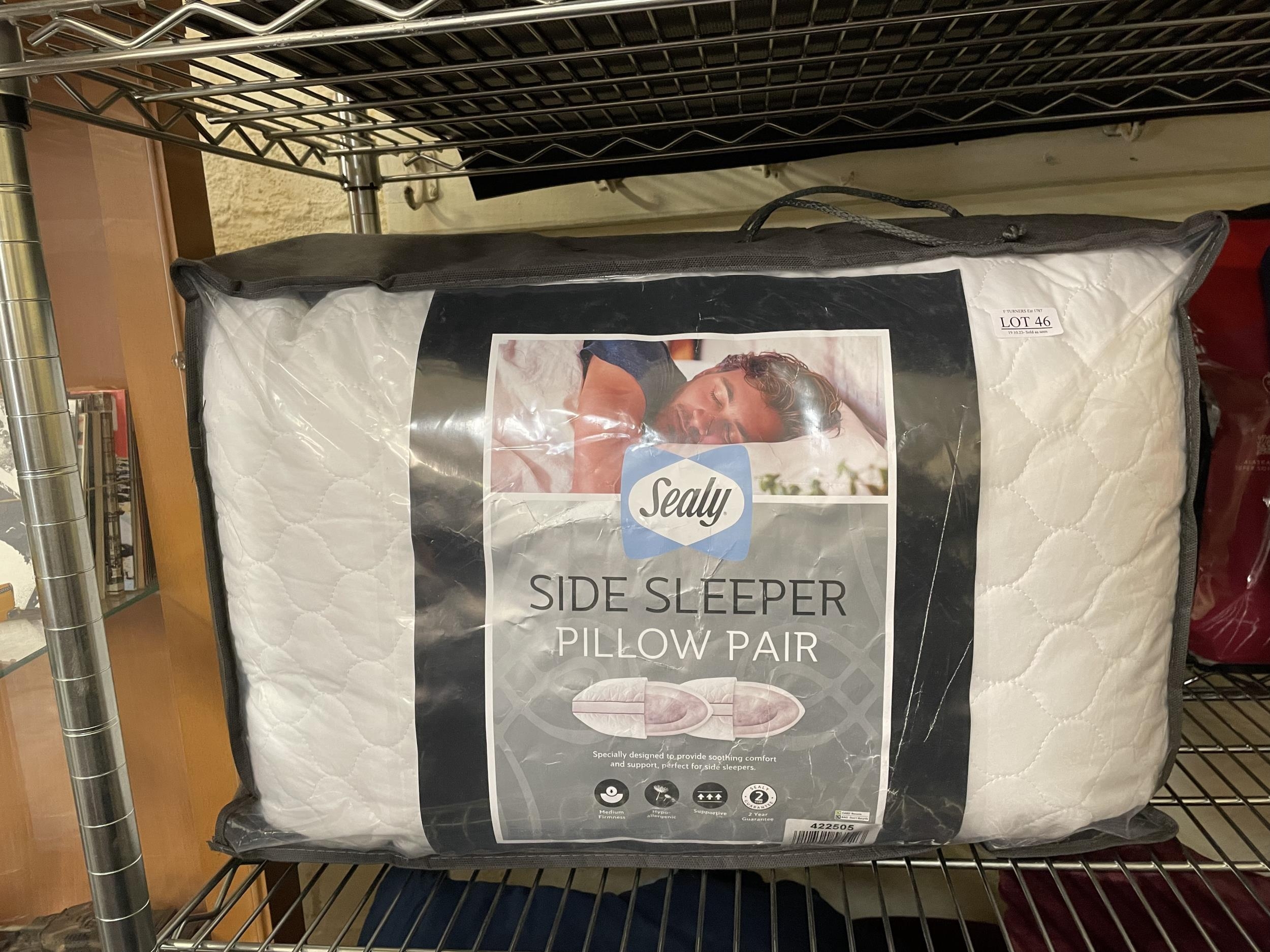 SET OF 2 SEALY SIDE SLEEPER PILLOWS IN CARRY BAG