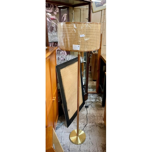 336 - BOXED HOMESTEAD TAN CANE STANDING FLOOR LAMP - GOLD METAL BASE/WOOD FINISH