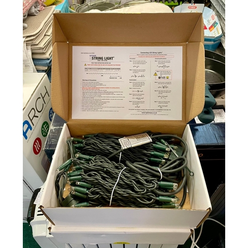 145 - BOXED SET OF OUTDOOR ELECTRIC STRING LIGHTS - 20M - WARM WHITE - CAN BE CONNECTED TOGETHER