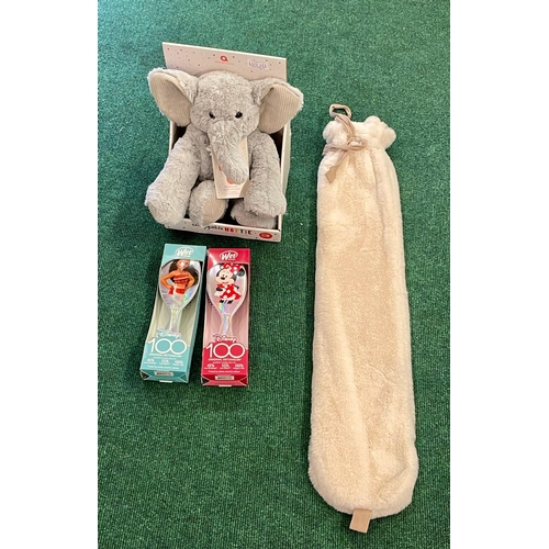 151 - BOXED AROMA HOME SNUGGABLE HOTTIE MICROWAVE ELEPHANT, SCENETED WITH LAVENDER TOGETHER WITH A LONG PL... 