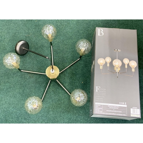 336A - BOXED LIGHT BOUTIQUE COGNAC FIVE LIGHT CEILING FITTING - SATIN GOLD/BLACK FINISH - APPROX 35CMH X 53... 