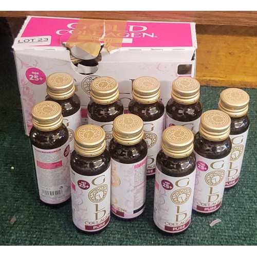 23 - 1X BOX OF GOLD COLLAGEN PURE SKIN/HAIR/NAIL HEALTH LIQUID SUPPLEMENT & 1 UNBOXED SET - (20) UNOPENED